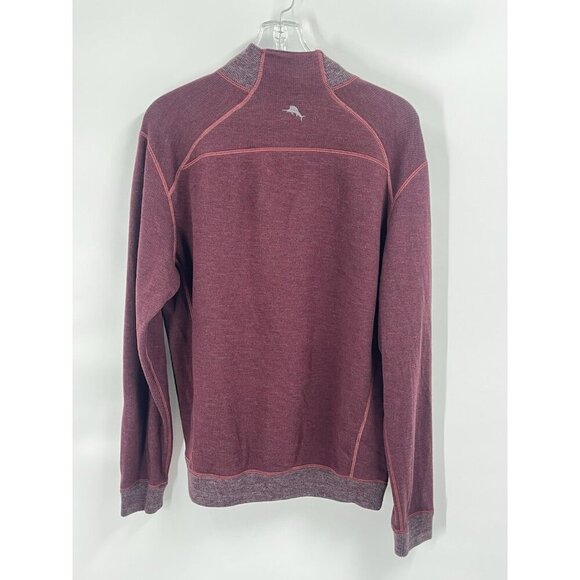 Tommy Bahama Reversible Quarter Zip Pullover Sweater Maroon Gray Cotton Tencel M - Picture 2 of 4